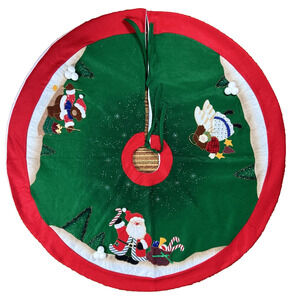 Felt Christmas Tree Skirt Embellished Santa Angel Teddy Bear Trees ~ 41" Round